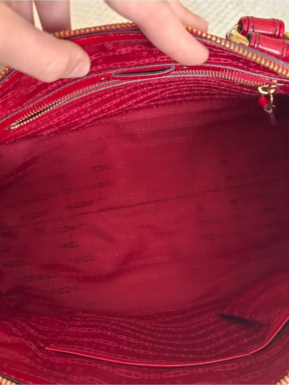 Céline Lirine Red Patent Leather Satchel Handbag